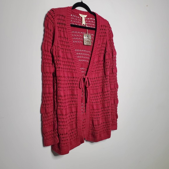 MATILDA JANE • Crimson Red Stitch in Time Open Knit Cardigan NEW Sz M - Picture 3 of 7